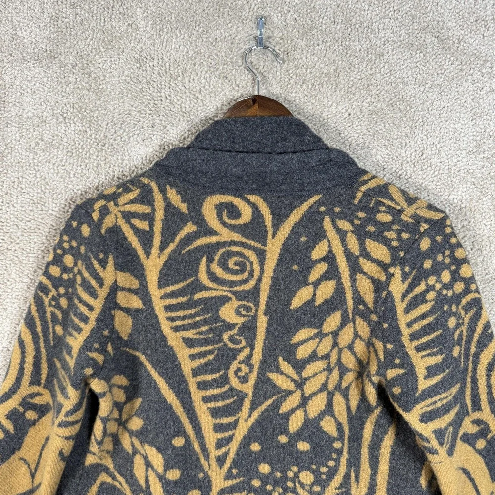 Icelandic Design Sweater Womens Small Gray Mustard Wool Blend Cardigan Coatigan - Picture 9 of 10